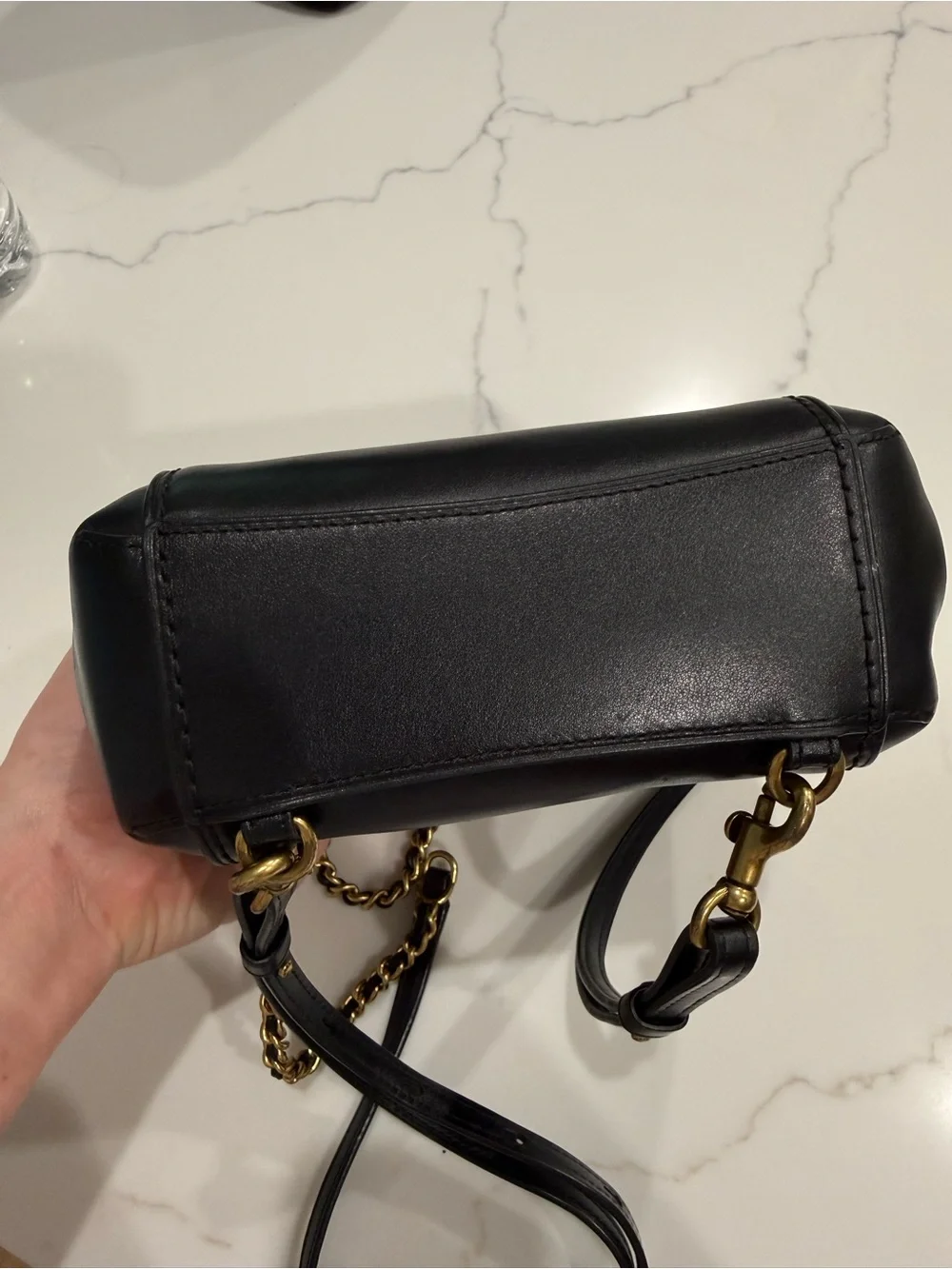 Coach Black Leather Parker Convertible Backpack with Gold Chain Hardware